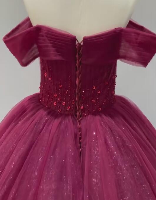 カラードレス ビビッドピンク オフショルダー キラキラスパンコール シークインチュール 花嫁