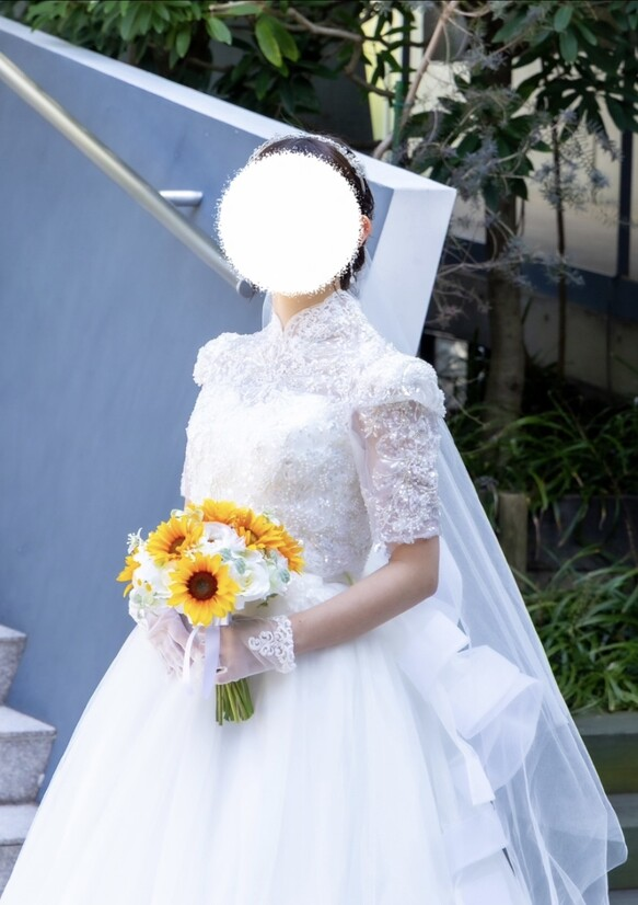 実例写真！ボレロのみ 半袖 ハイネック 美しい花レース 韓国風ドレス 華やか 結婚式 素敵な