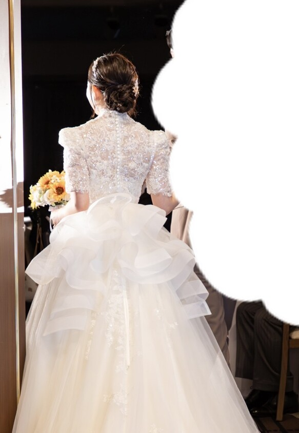 実例写真！ボレロのみ 半袖 ハイネック 美しい花レース 韓国風ドレス 華やか 結婚式 素敵な