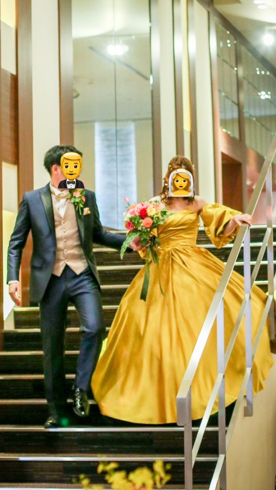 実例写真！3waysマスタードイエローカラードレス　取り外しパフスリーブ　　スッキリバックリボン 　トレーン