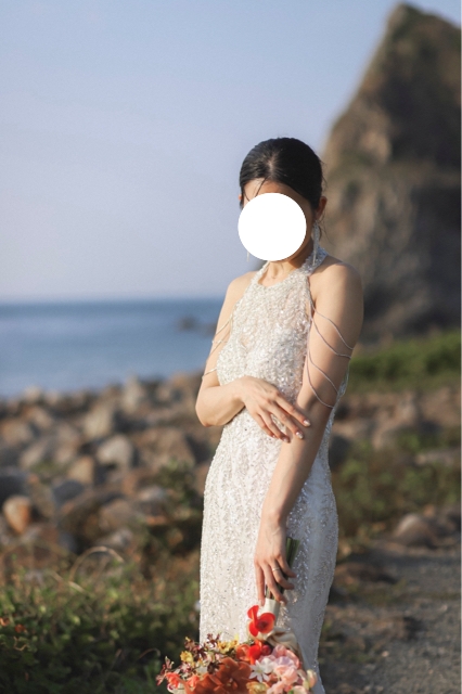 実例写真！豪華！ ウェディングドレス ホルターネック 3D立体レース刺繍 韓国風ドレス ビジュー 花嫁 前撮り