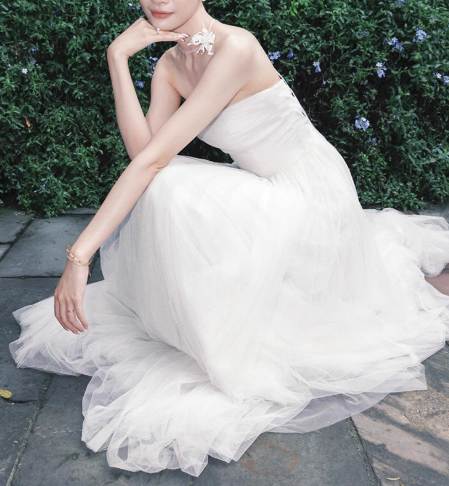 ウェディングドレス ベアトップ ソフトチュール ふわふわドレス ワンピース 結婚式 披露宴 前撮り