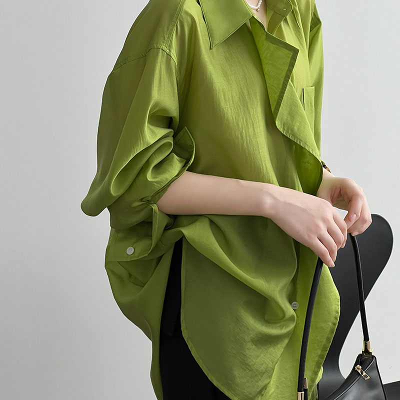 輕薄天絲木耳邊襯衫防曬顯瘦寬鬆襯衣