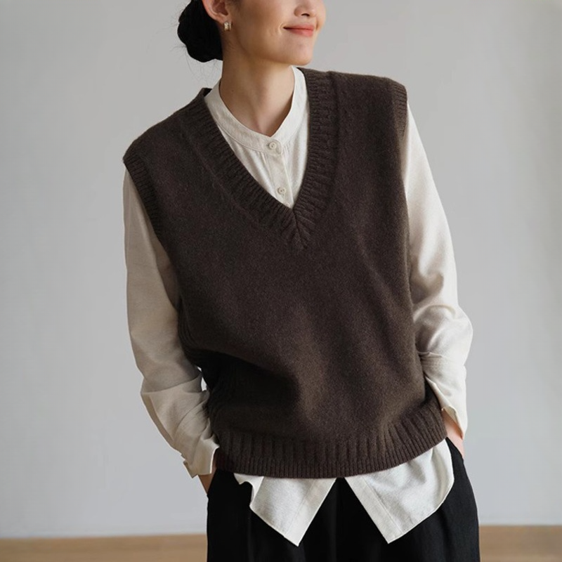 經典百搭V領背心黑色顯瘦針織馬甲