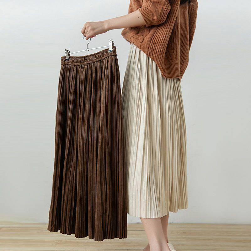 復古高腰大裙擺絲絨半身裙