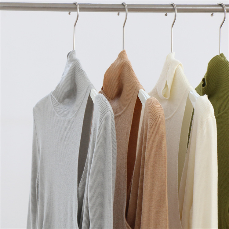 羊毛混紡假兩件高領鏤空時髦打底衫（8色）