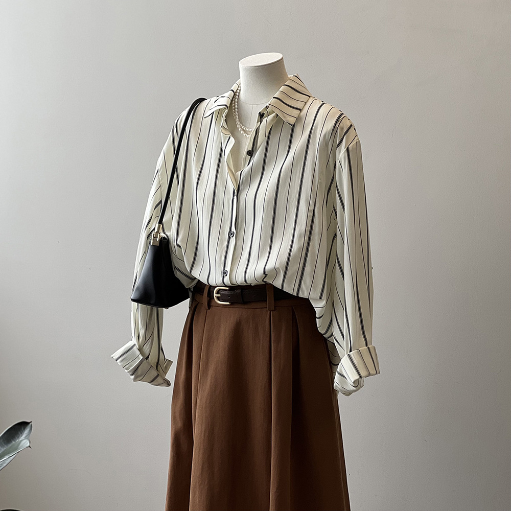 原宿風豎條紋小眾設計感寬鬆襯衫