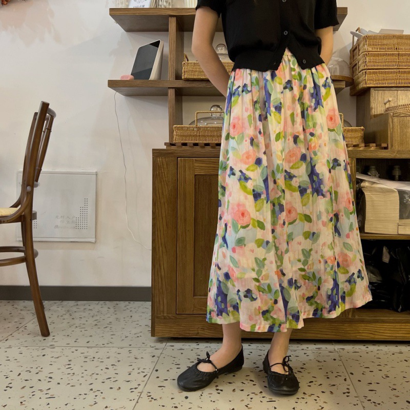 文藝復古棉麻顯瘦中長款半身裙