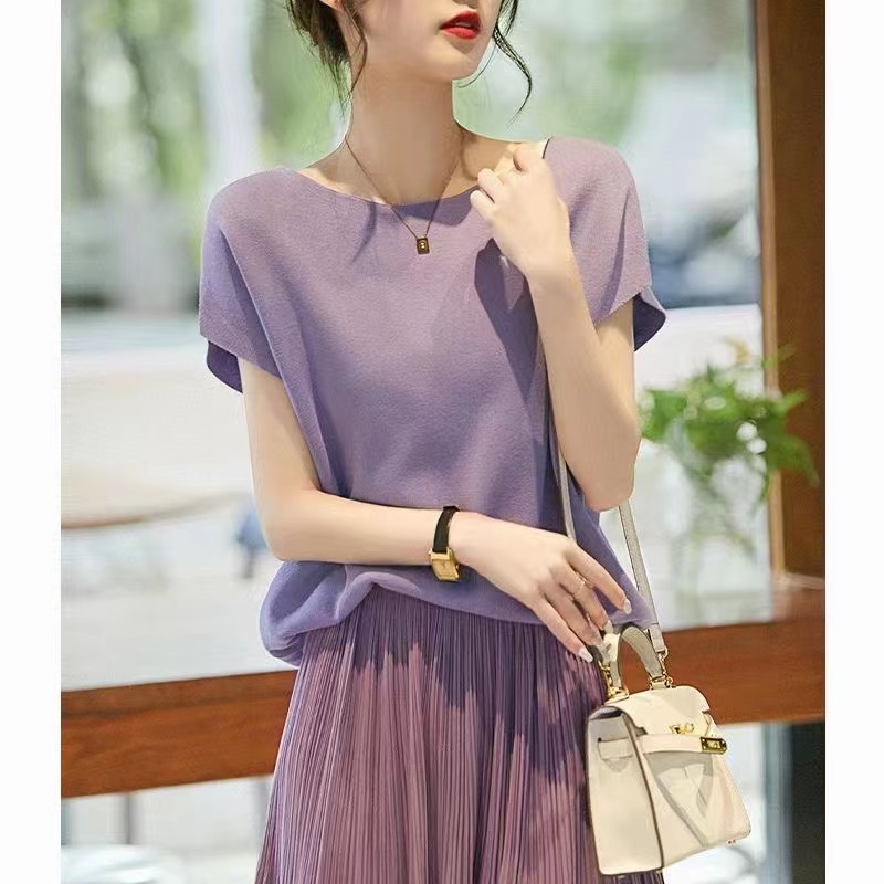 蝙蝠袖顯瘦針織短袖T恤