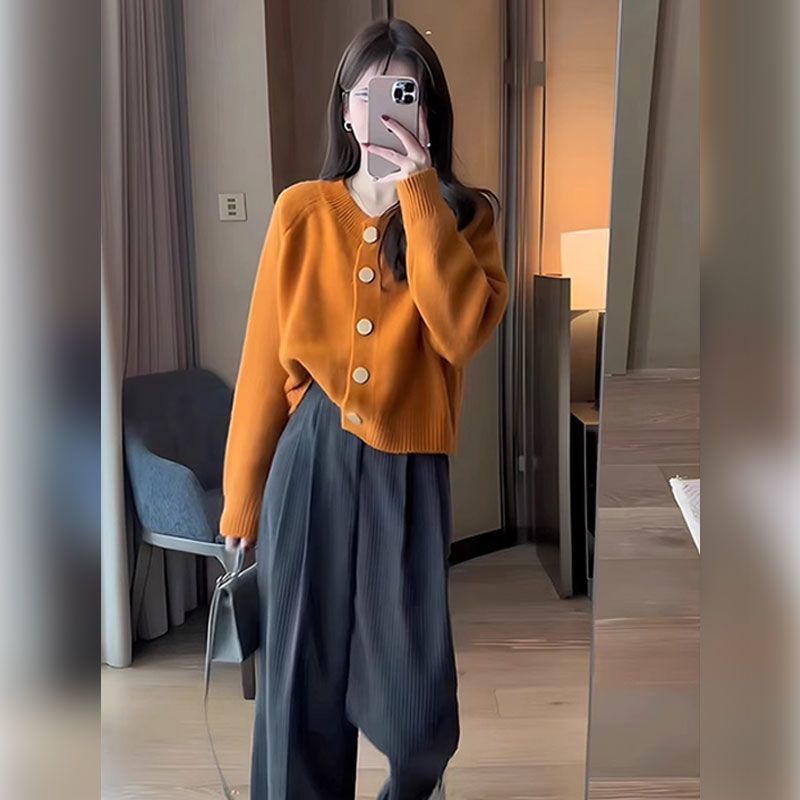 奶系穿搭高級感針織外套褲子套裝