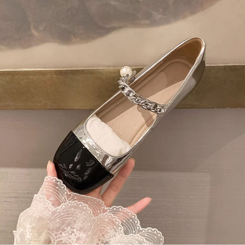 水鑽珍珠扣帶單鞋平底鞋瑪麗珍鞋