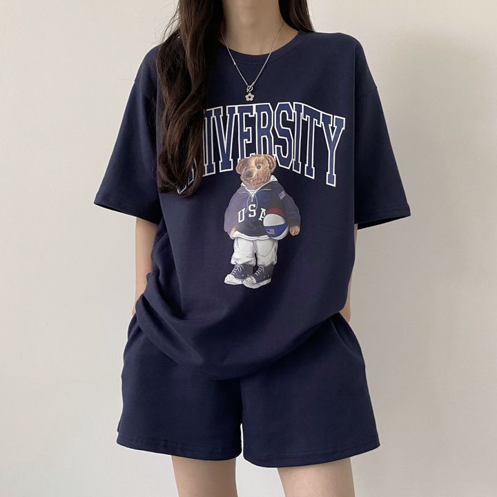 夏季時尚休閒運動服卡通印花短袖短褲套裝