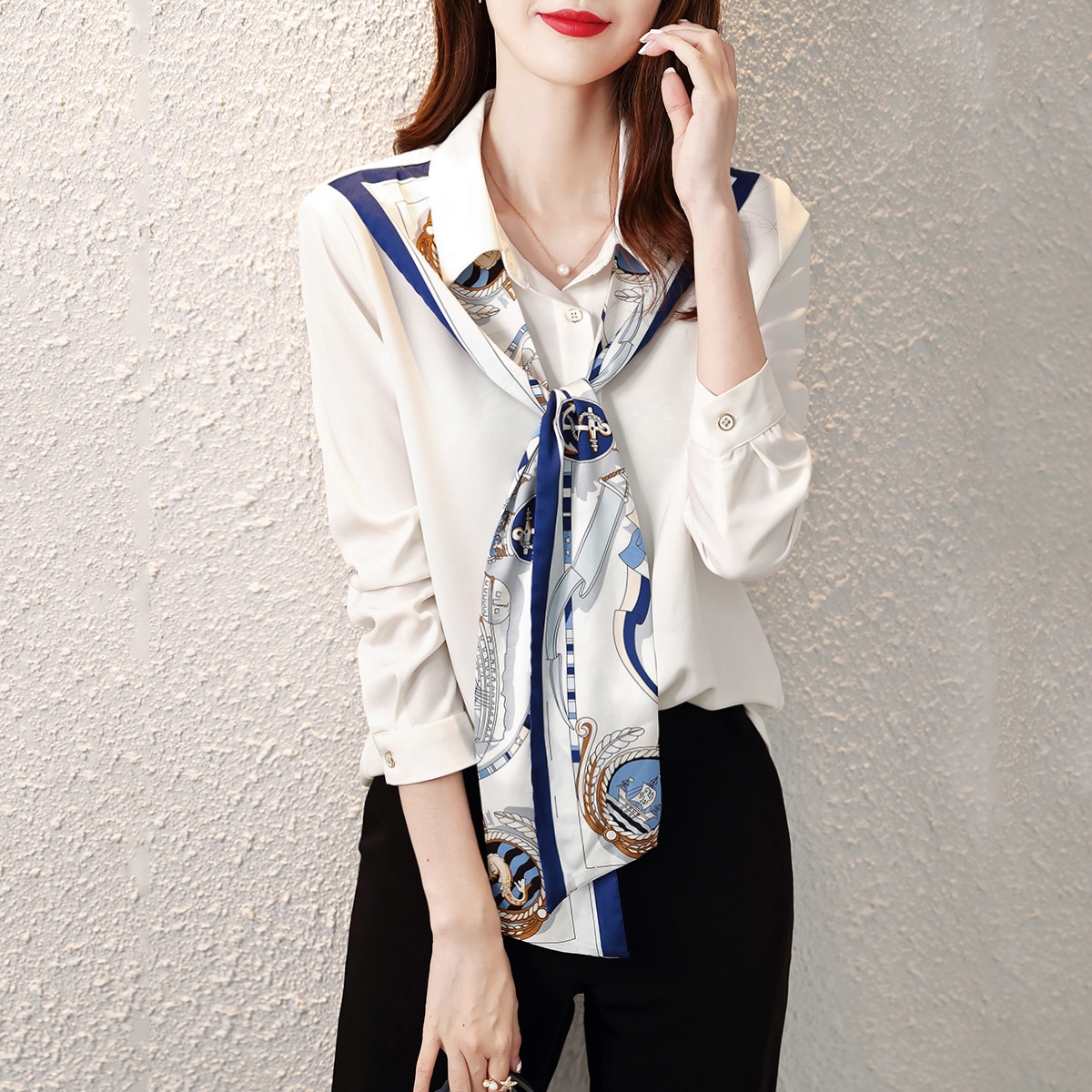 設計感小眾絲帶雪紡高級感襯衫