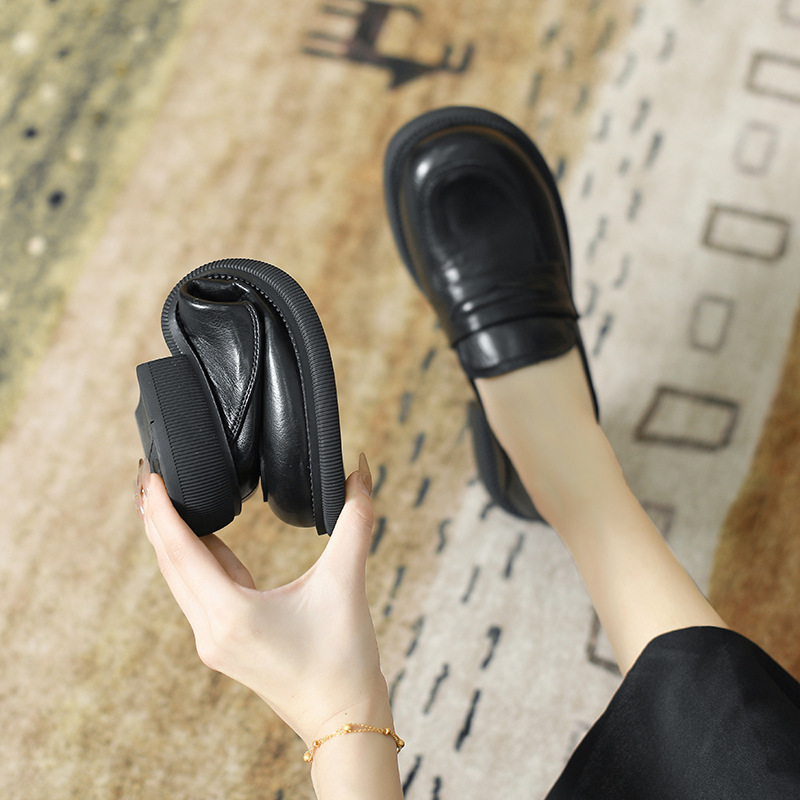 全牛皮樂福鞋真皮一腳蹬平底復古小皮鞋