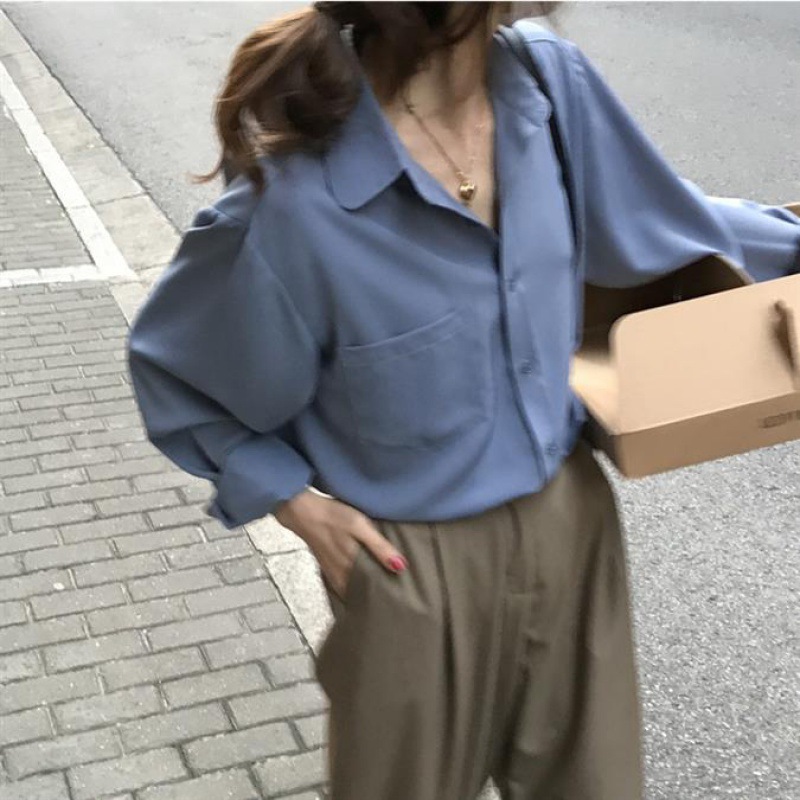 設計感小眾港味絲滑垂感長袖襯衫