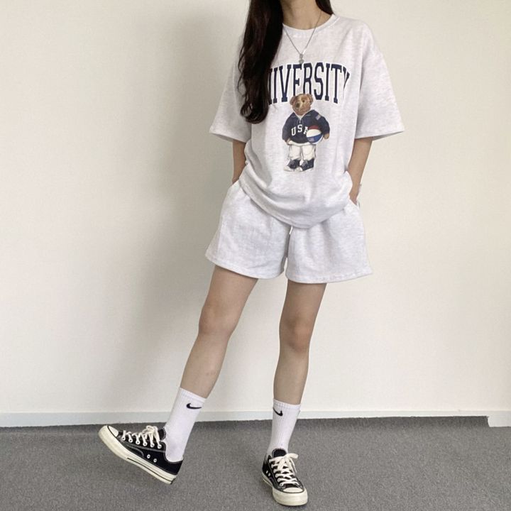 夏季時尚休閒運動服卡通印花短袖短褲套裝