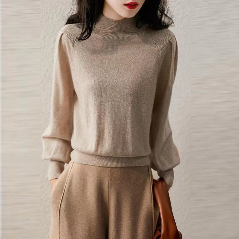 新款氣質燈籠袖半高領針織衫