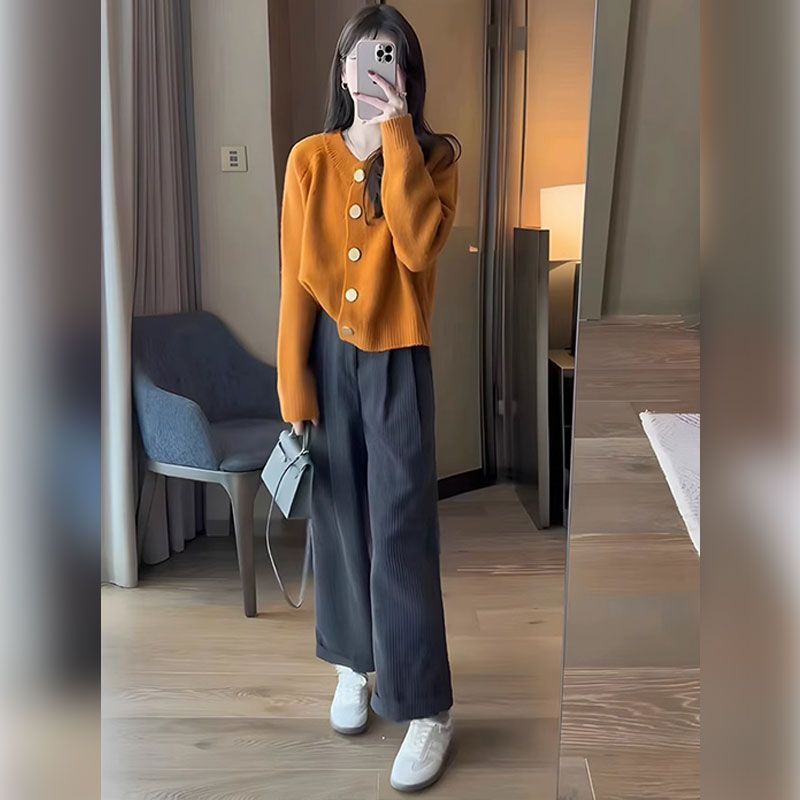 奶系穿搭高級感針織外套褲子套裝