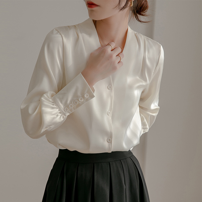 法式免燙抗皺緞面設計感氣質通勤襯衫
