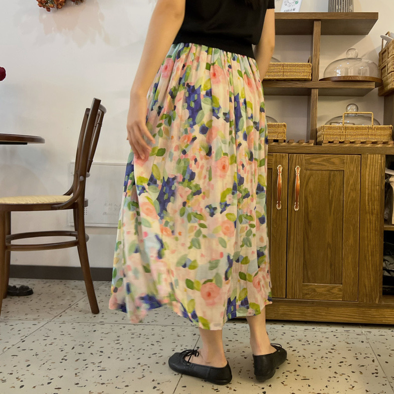 文藝復古棉麻顯瘦中長款半身裙