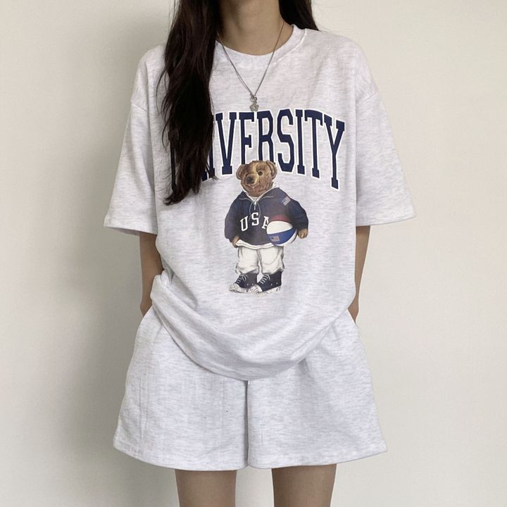 夏季時尚休閒運動服卡通印花短袖短褲套裝