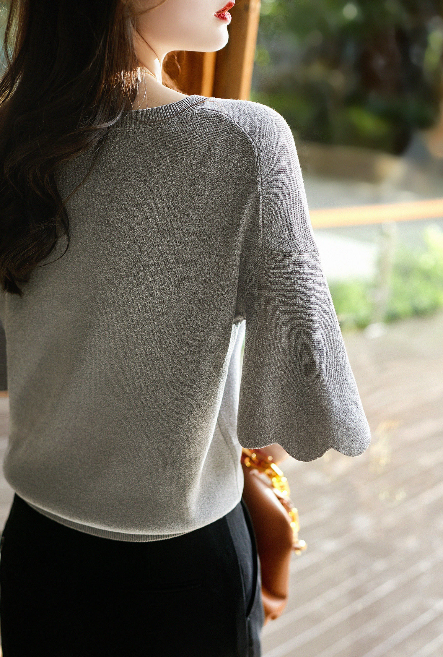 冰絲夏季花瓣袖針織T恤