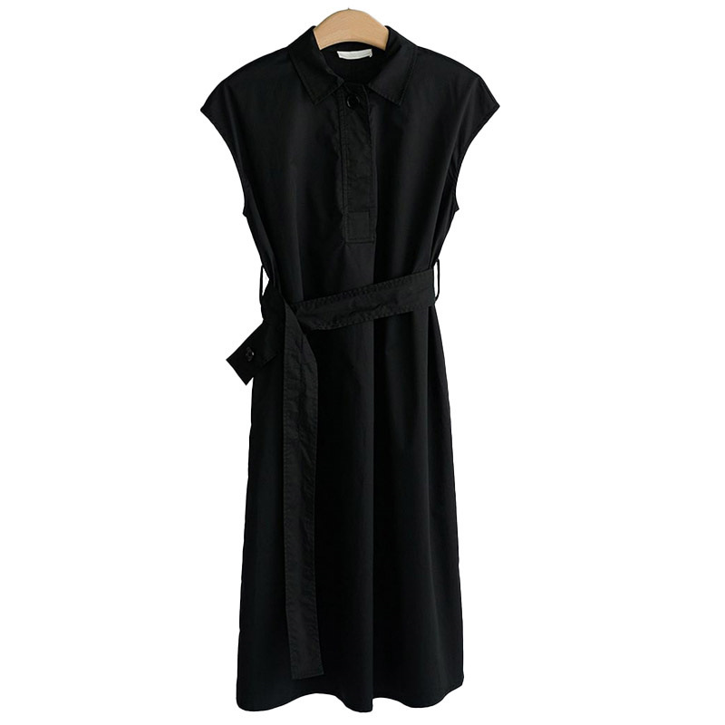 黑色連衣裙氣質襯衫裙知性復古法式中長裙