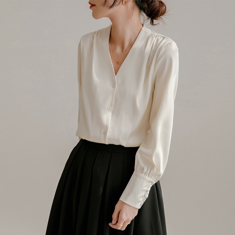 法式免燙抗皺緞面設計感氣質通勤襯衫