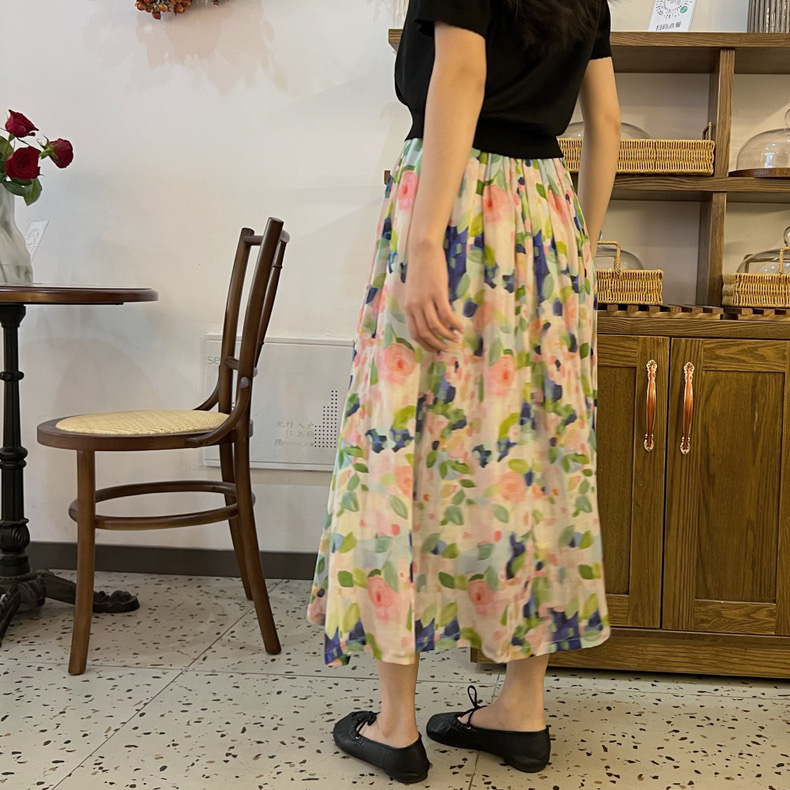 文藝復古棉麻顯瘦中長款半身裙