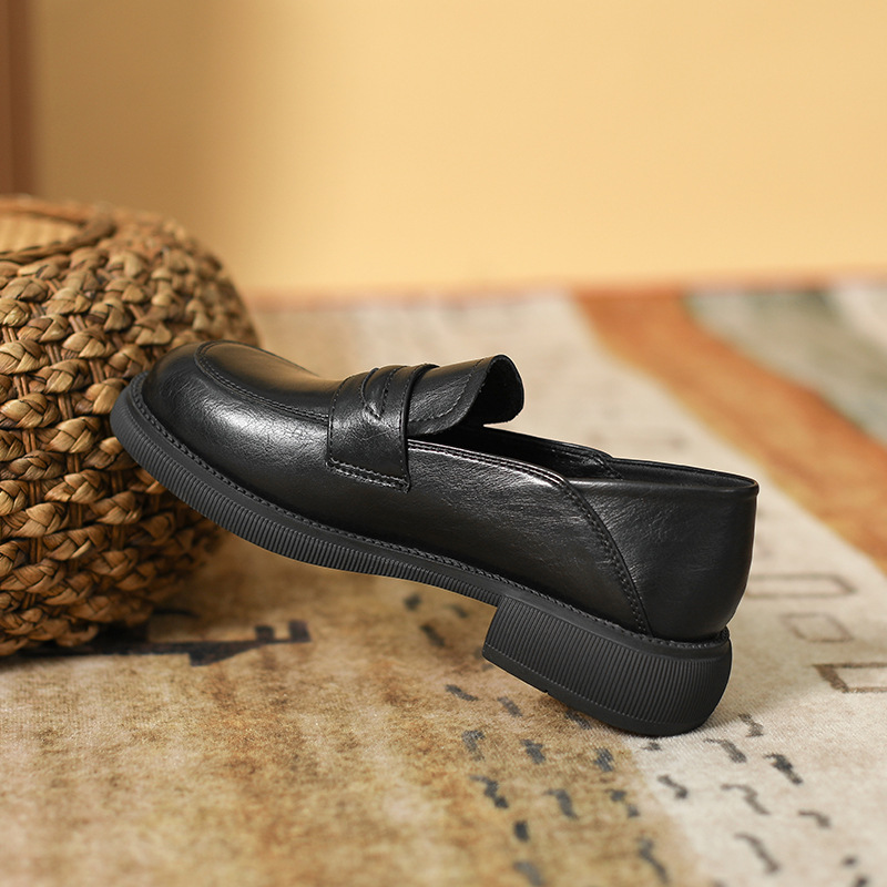 全牛皮樂福鞋真皮一腳蹬平底復古小皮鞋