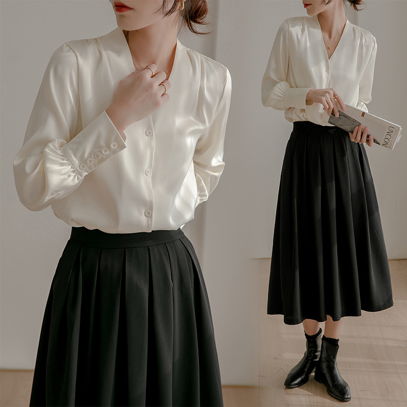 法式免燙抗皺緞面設計感氣質通勤襯衫