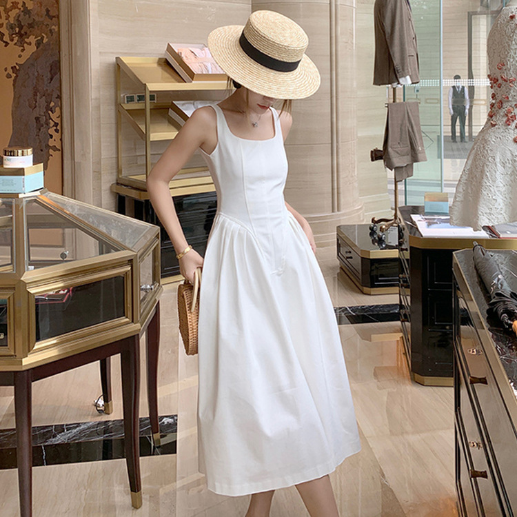 赫本風白色連衣裙氣質顯瘦吊帶裙