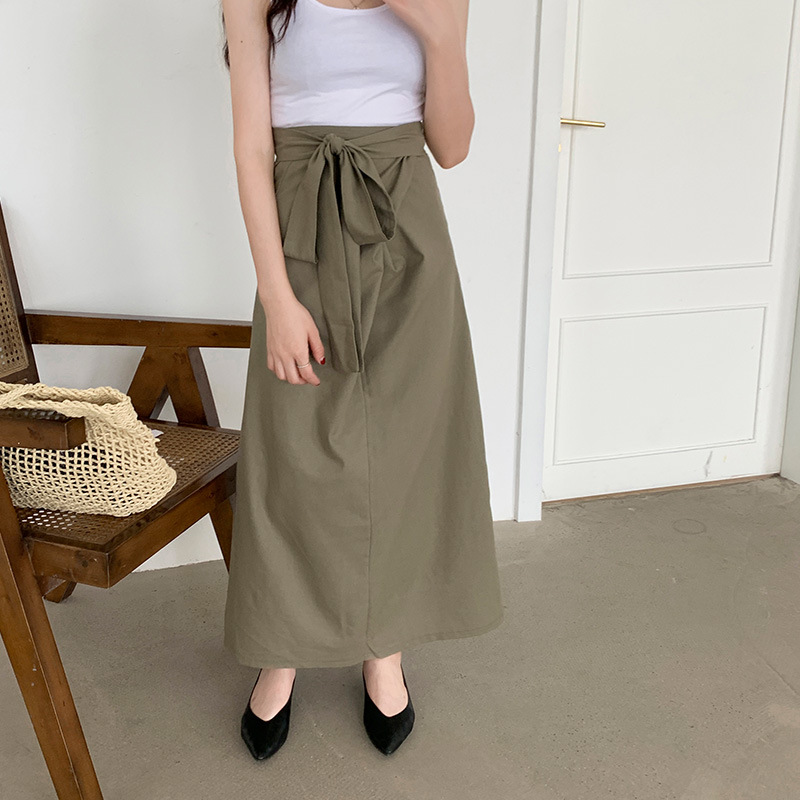 韓系設計款簡約氣質純色半身裙