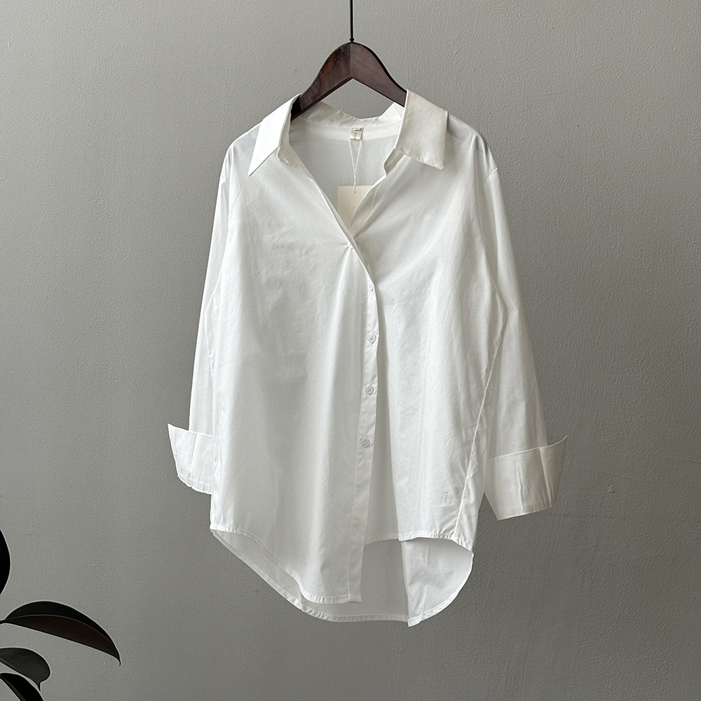 韓版簡約翻領單排扣新款不規則下擺襯衫