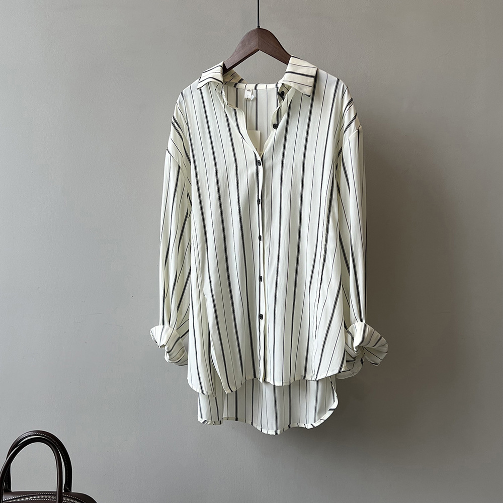 原宿風豎條紋小眾設計感寬鬆襯衫