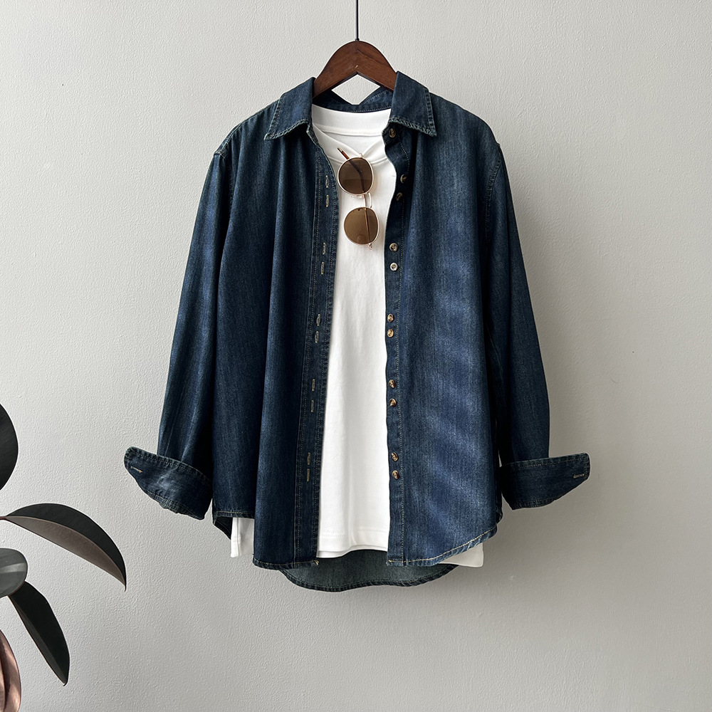 復古牛仔襯衫新款疊穿港式內搭寬鬆上衣
