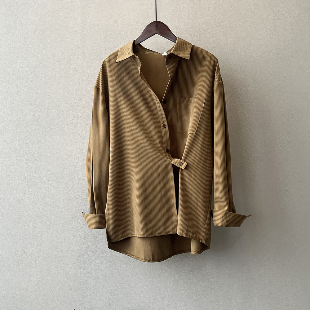 新款設計感不規則斜扣襯衫寬鬆上衣