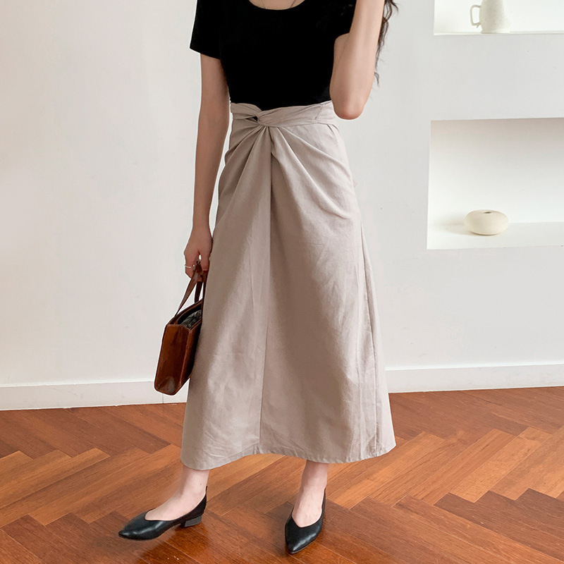 韓系設計款簡約氣質純色半身裙