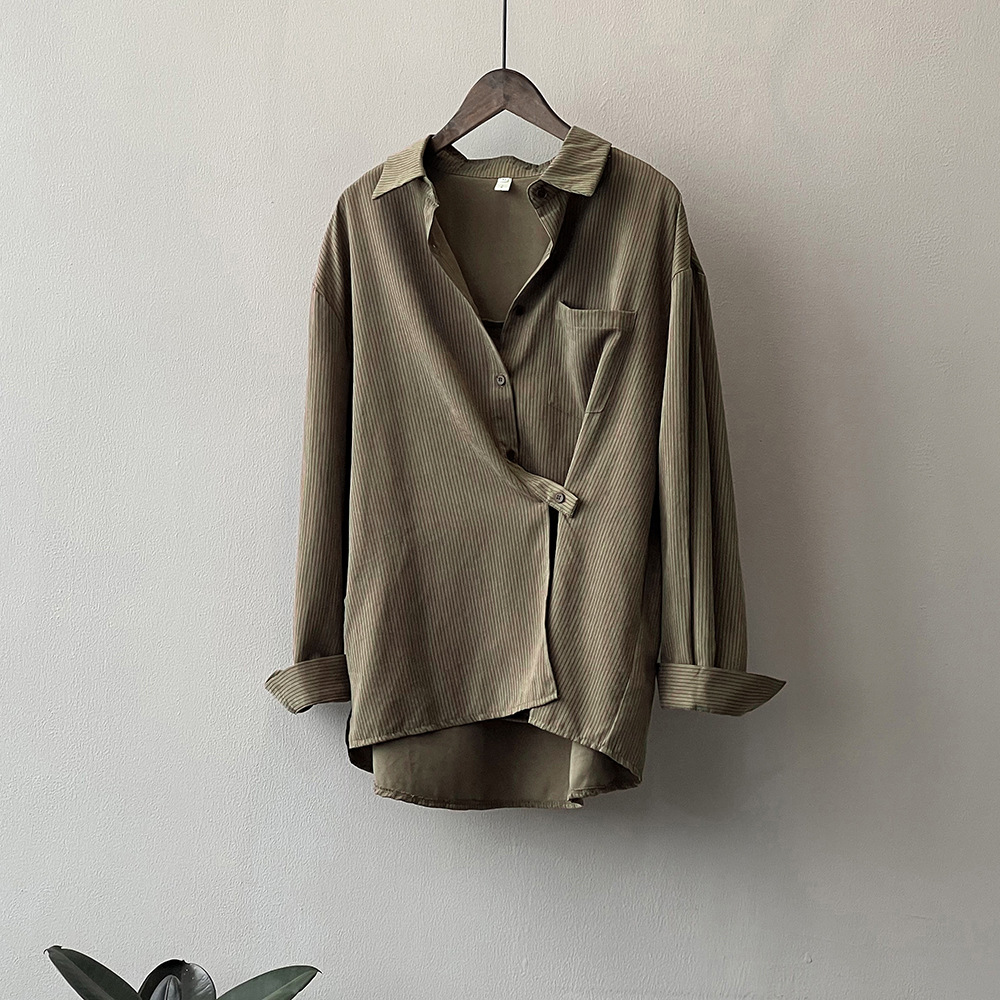 新款設計感不規則斜扣襯衫寬鬆上衣