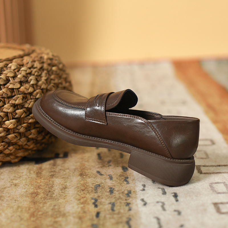 全牛皮樂福鞋真皮一腳蹬平底復古小皮鞋