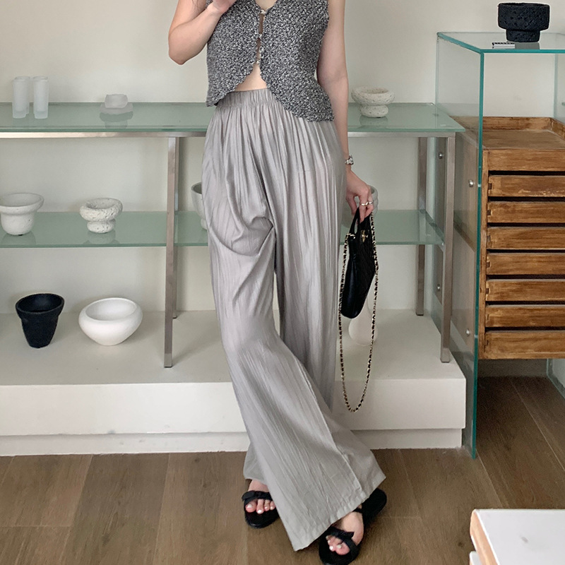 顯瘦輕薄高腰垂感透氣微皺闊腿褲