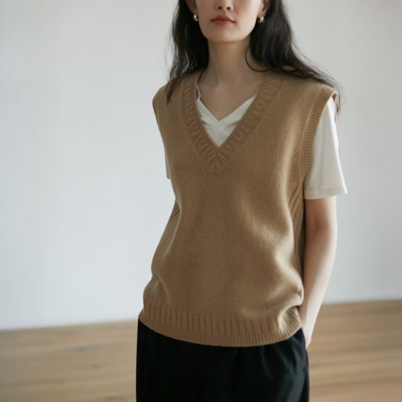 經典百搭V領背心黑色顯瘦針織馬甲