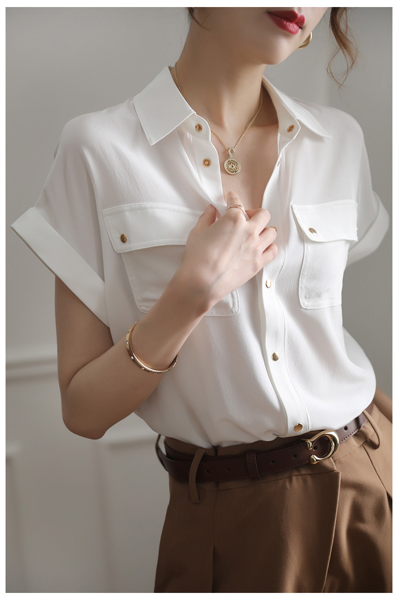 夏季職業通勤氣質桑蠶絲襯衫