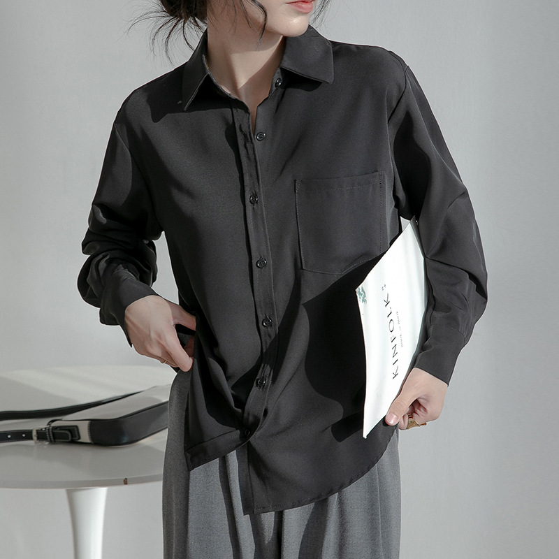 設計感小眾港味絲滑垂感長袖襯衫