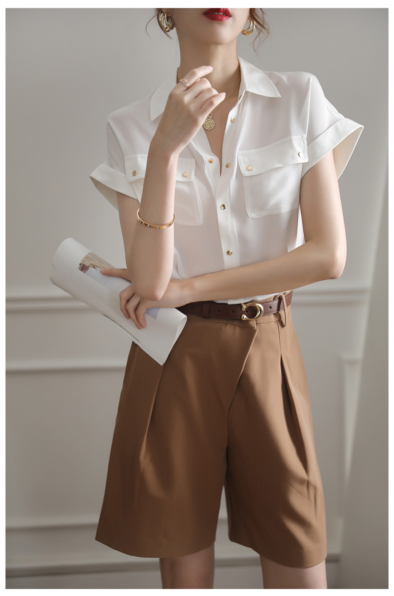 夏季職業通勤氣質桑蠶絲襯衫