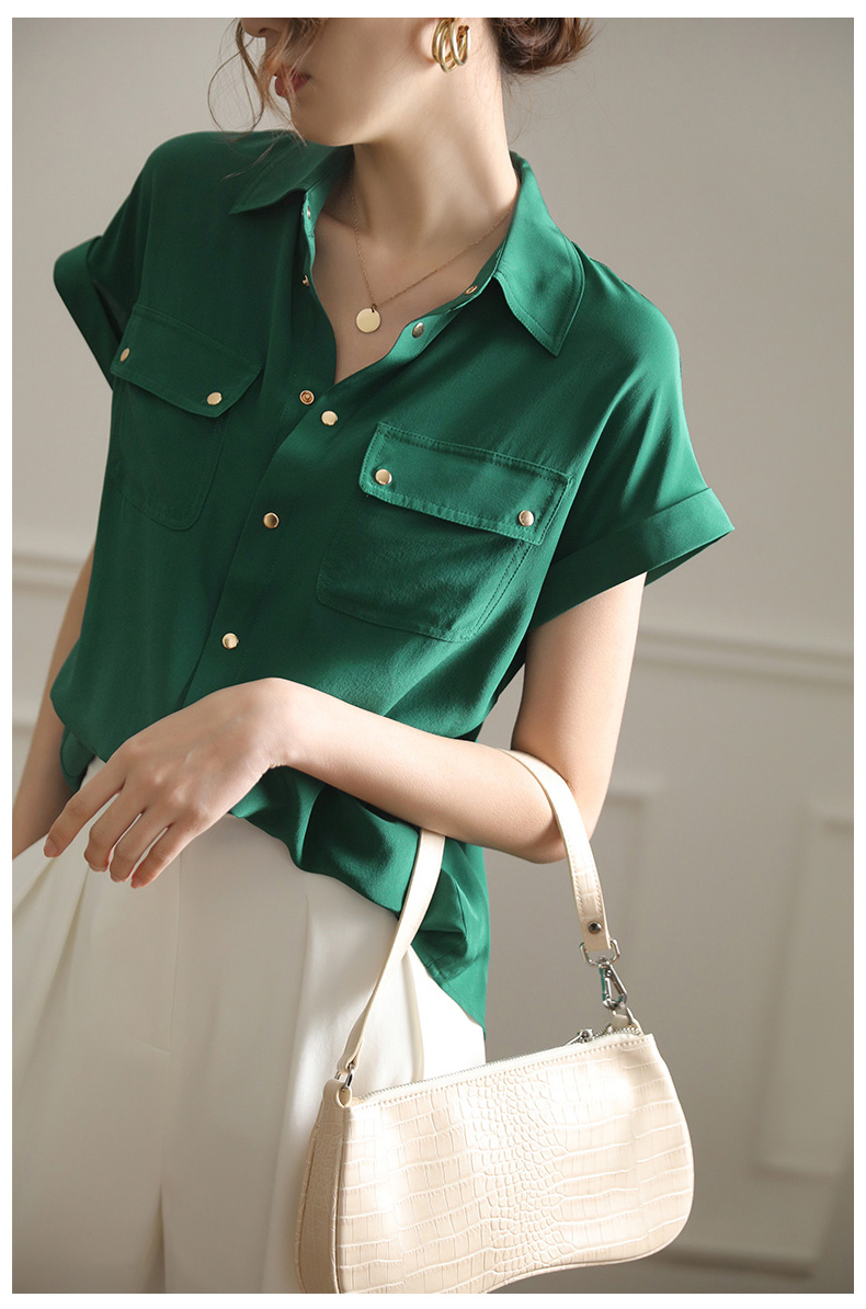 夏季職業通勤氣質桑蠶絲襯衫