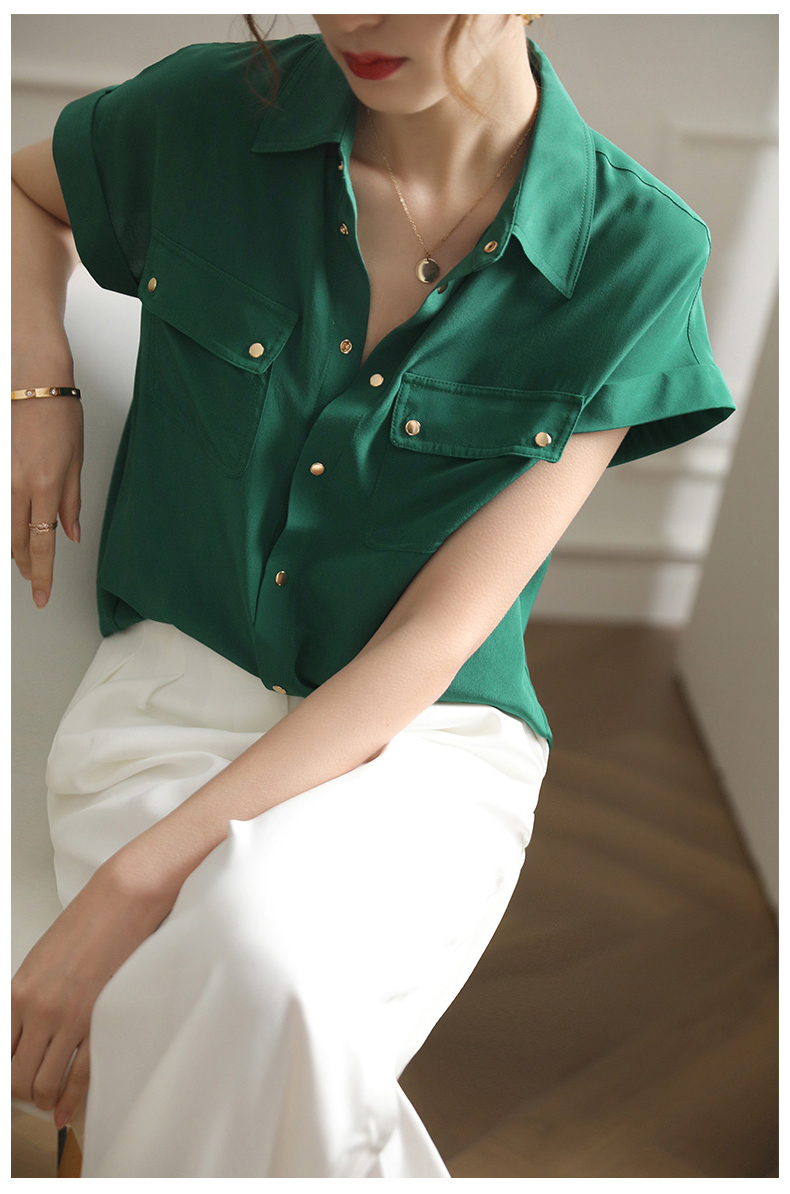 夏季職業通勤氣質桑蠶絲襯衫