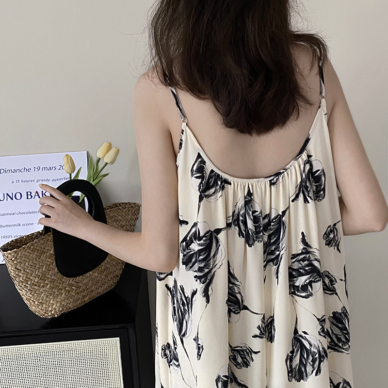 復古慵懶感水墨印花寬鬆顯瘦連衣裙