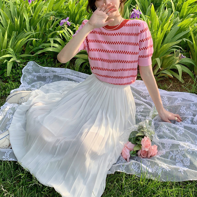 小清新甜美減齡休閒短袖+半身裙