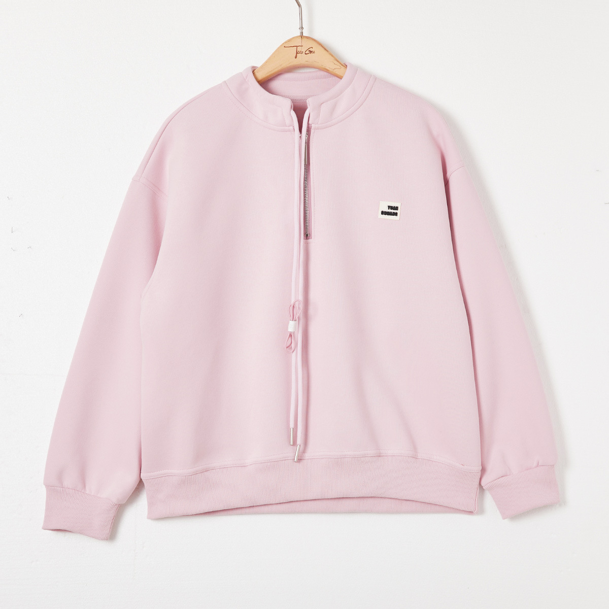 時尚簡約半拉鏈寬鬆抽繩衛衣